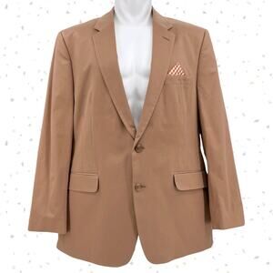 Haggar Sport Coat 100% Cotton Solid Tan Camel Earth Tone Jacket Size 46 Regular